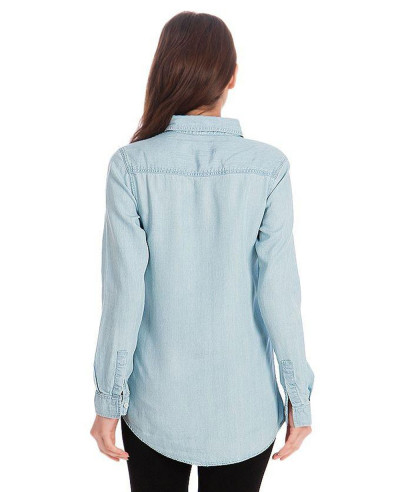 Ice Blue Silky Tencel Button Down Denim Shirt