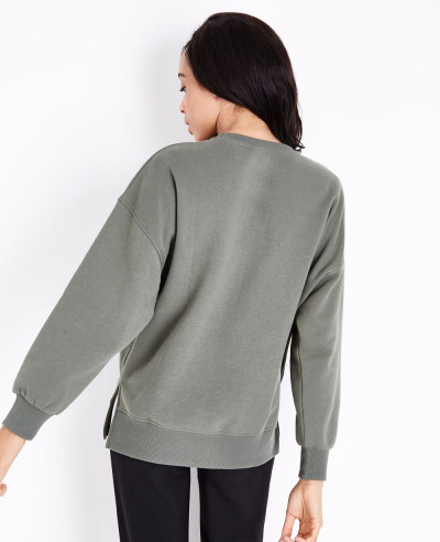 Khaki Slouchy Split Side Sweatshirt