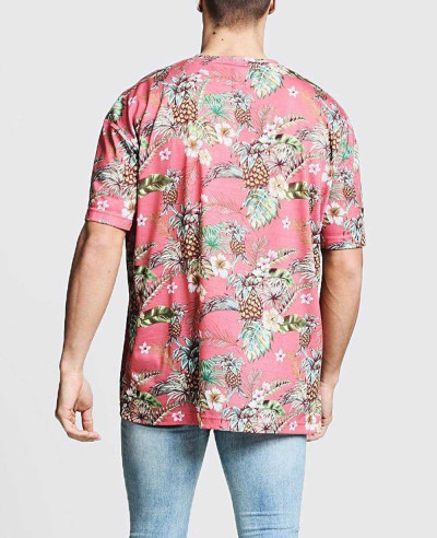 Latest Sublimation Design Men Oversized Tropical Print T Shirt