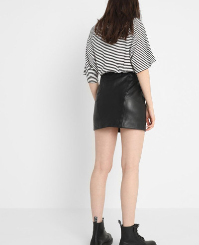 Leather Look Mini Skirt in Texture with Multi Zipper