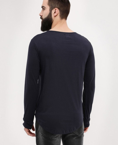 Long Sleeve Square Neck With Thumbhole Detail Black T Shirt