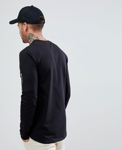 Longline Muscle With Pocket And Curved Hem Sweatshirt