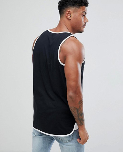 Longline-Skater-Vest-With-Contrast-Bound-Hem-In-Black