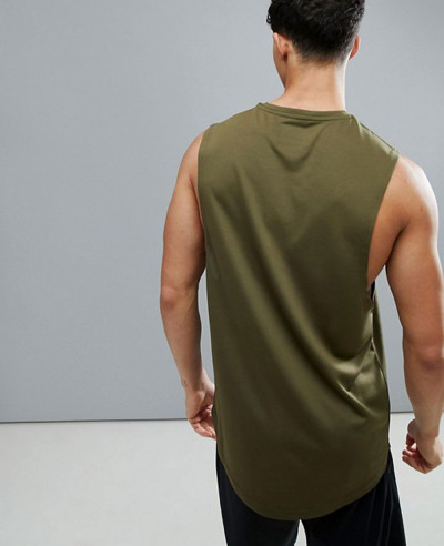 Longline-Sleeveless-Custom-With-Quick-Dry-In-Khaki-Tank-Top