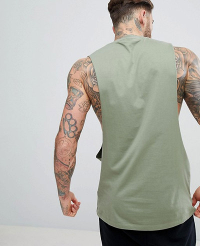 Longline-Vest-With-Extreme-Dropped-Armhole-In-Green-Tank-Top