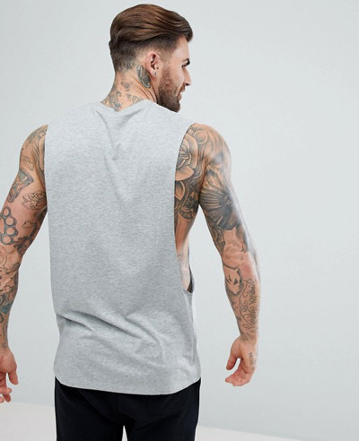 Longline Vest With Extreme Dropped Armhole In Grey Tank Top