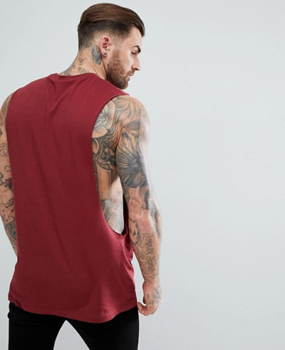 Longline-Vest-With-Extreme-Dropped-Armhole-In-Red-Tank-Top