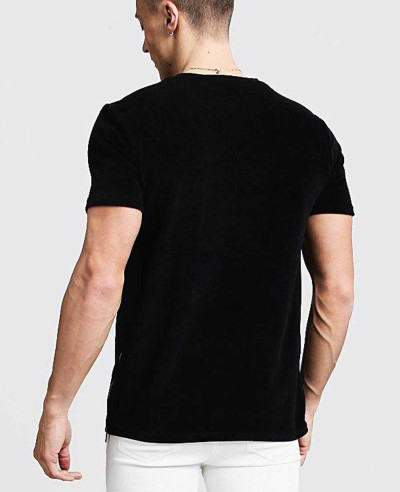 Man High Quality Velour Black T Shirt With Side Zipper
