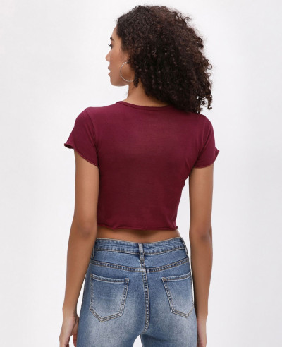 Maroon Crew Neck Crop Top