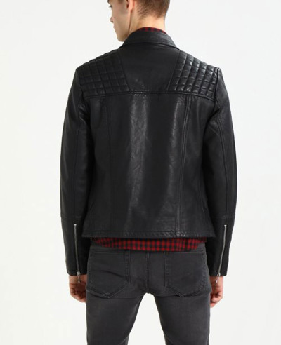 Men Biker Sheep Real Leather Jacket