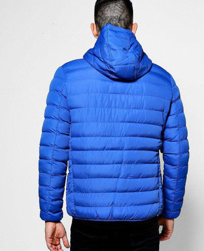 Men Blue Puffer Jacket With Hood