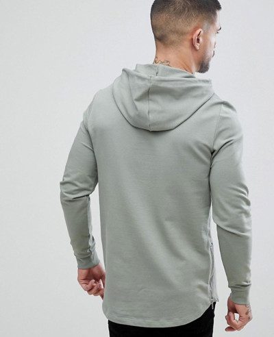 Men Casual Longline Muscle Fit With Side Zipper Hoodie