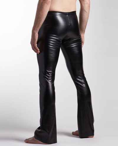 Men Classic Black Leather Pocket Motorcycle Pants