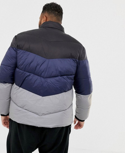 Men Coat With Reflective Color Block In Navy