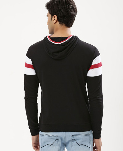 Men Contrast Panel Hooded Sweatshirt