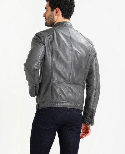 Men Grey Custom Leather Jacket