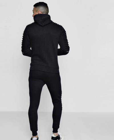 Men High Quality Skinny Fit Biker Zipper Hooded Tracksuit