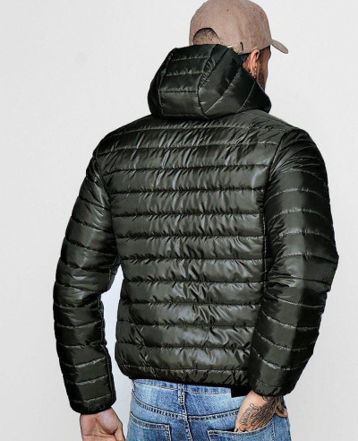 Men Hooded Zipper Through Lightweight Puffer Jacket