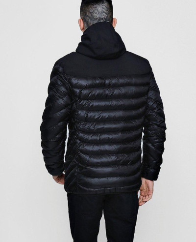 Men Hot Selling Custom Hooded Puffer With Sports Rib Tape