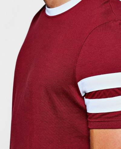 Men Maroon Stylish Contrast Panel Short Sleeve Sports T Shirt