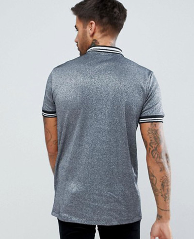 Men New Look In Silver Metallic Fabric With Silver Tipping And Ring Pull Polo Shirt