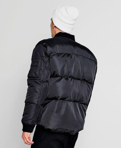 Men Puffer Jacket With Bomber Neck Zipper