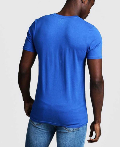Men Royal Blue Muscle Fit Color Block Longline Tee Shirt