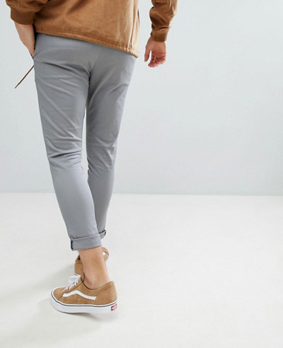 Men Super Skinny Cropped Chinos In Grey Trouser