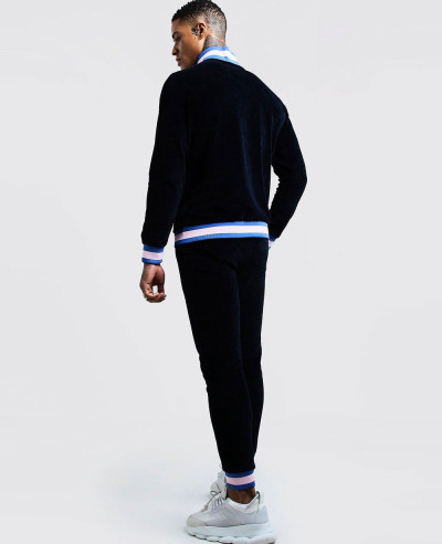 Men Velour Funnel Neck Contrast Tracksuit