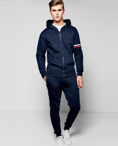 Men Zip Up Stripe Detail Skinny Tracksuit