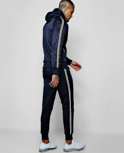 Men Zipper Through Tricot Tracksuit With Side Tape