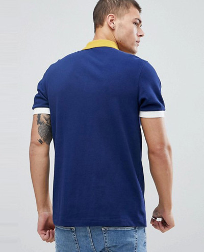 Most Selling Men Custom Colour Block Pique Polo In Navy