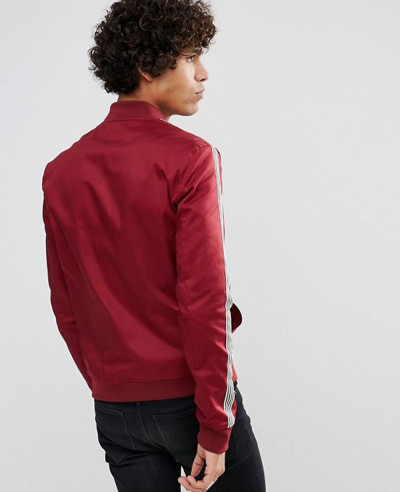 Muscle-Fit-Bomber-Jacket-With-Side-Stripe-in-Red