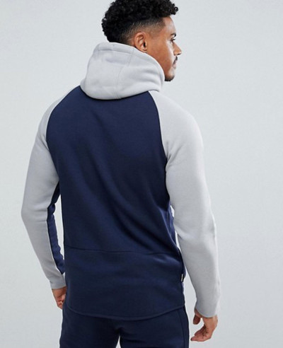 Muscle Track Hoodie In Navy With Contrast Panel