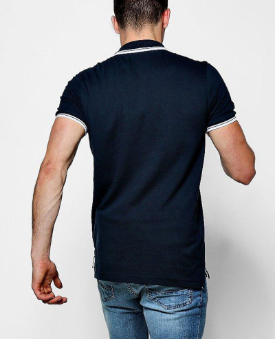 Navy Blue Short Sleeve Pique Polo With Tipping Detail