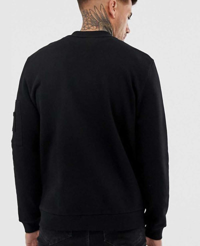 New Design Cotton Fleece Bomber With Pocket Zipper In Black Sweatshirt