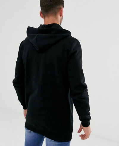 New Design Longline Zipper Up Hoodie In Black