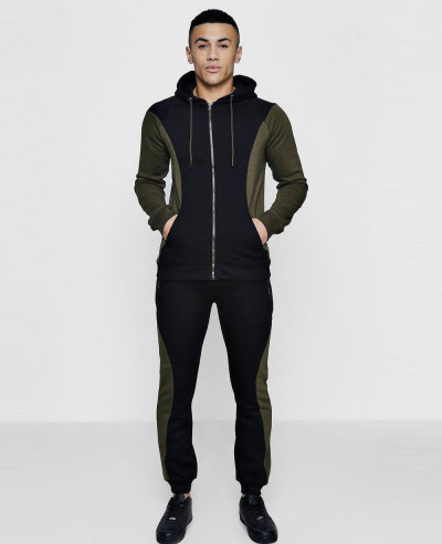 New Fashionable Colour Block Zipper Hooded Tracksuit