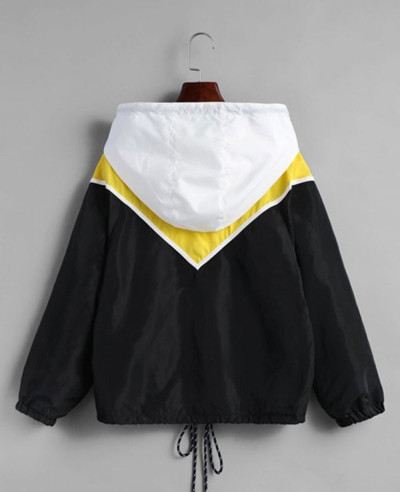 New-Half-Zipper-Contrast-Hooded-Windbreaker-Jacket-Black