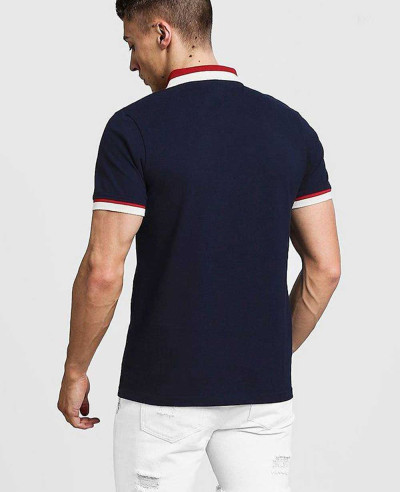New Hot Selling Men Zipper Polo Shirt With Contrast Collar