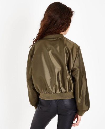 New Look Khaki Satin Bomber Varsity Jacket