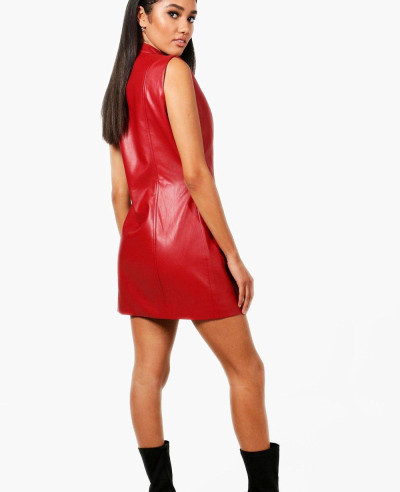 New Look Red Lambskin Leather Bodycon Dress