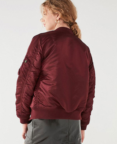 New Look Satin Maroon Bomber Varsity Jacket