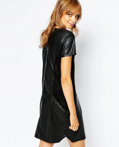 New-Look-Women-Leather-Look-Shift-Dress