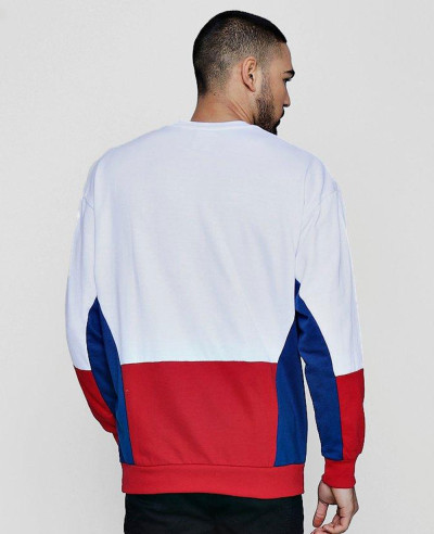 New Men High Quality Fleece Colour Block Retro Sweater Sweatshirt