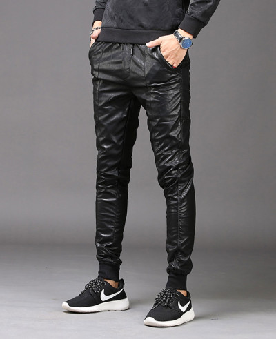 New Men Hot Selling Custom Faux Leather Trousers Pants Trendy Slim