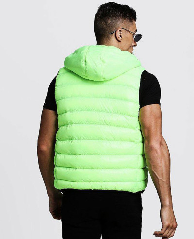 New Men Neon Sleeveless Padded Gilet With Hood