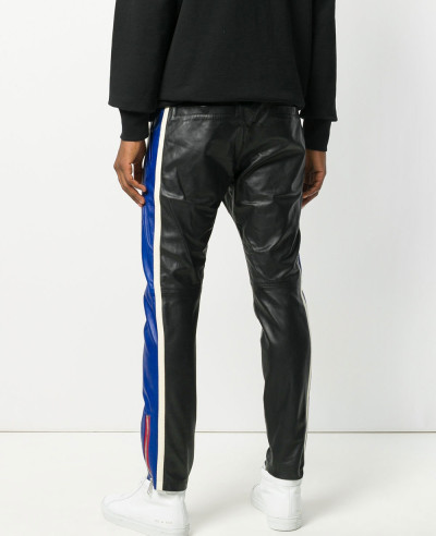 New Men Striped Leather Trousers Mixed Color Motorcycle Nightclub Pants