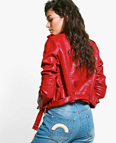 New-Most-Selling-Crop-Leather-Look-Biker-Jacket