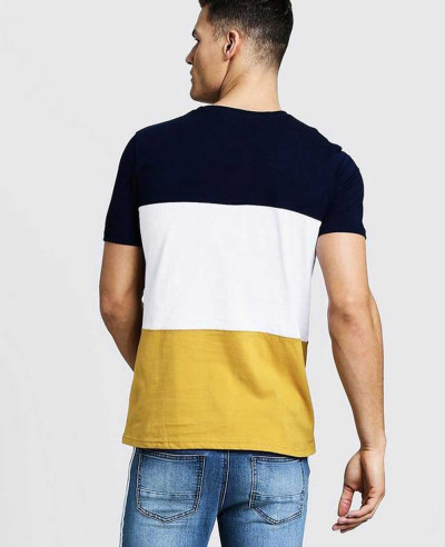 New Stylish Crew Neck Color Block T Shirt